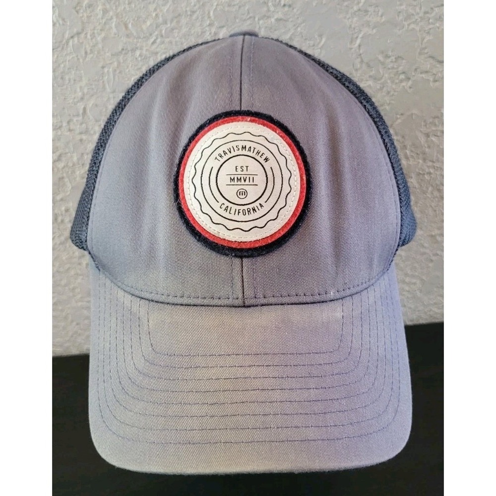 Travis Mathew Gray 110 One Ten‎ Snapback Trucker Golf Hat Cap Round Patch Logo
